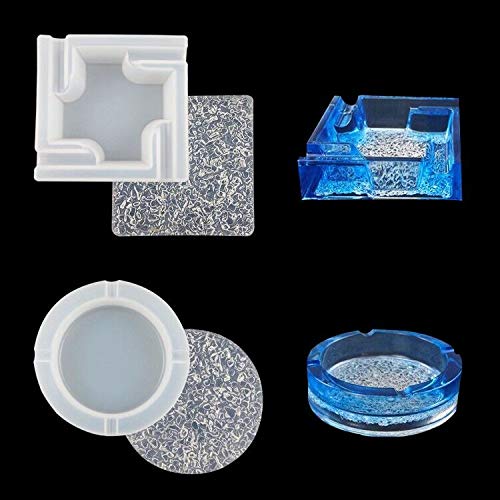 iSuperb 2pcs Aschenbecherform und 2 Freie Diamantbasis, Harz Gießformen Silikonform Resin Mold DIY Runden Quadrat Aschenbeche/Blumentopf/Kerze Seife Ständer/Schmuck Perlenbox von iSuperb