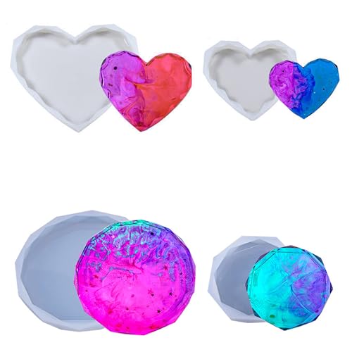 iSuperb 4 Stück Untersetzer Silikonform Disc, Heart Rhombus Shape Coaster Molds,Gießform Epoxidharz Formen Resin Molds für Heimdekoration Handwerk DIY von iSuperb