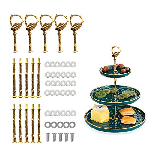 iSuperb 5 Sätze 3 Stufige Cupcake Ständer Hardware Griffe, Vintage Tablettständer Mittelhalter mit Schrauben und Unterlegscheiben für Partyhochzeits Displayständer (Blatt Golden) von iSuperb