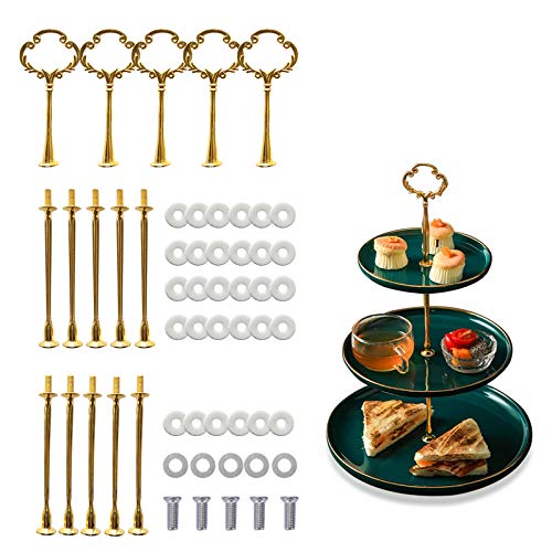 iSuperb 5 Sätze 3 Stufige Cupcake Ständer Hardware Griffe, Vintage Tablettständer Mittelhalter mit Schrauben und Unterlegscheiben für Partyhochzeits Displayständer (Ölzweig Golden) von iSuperb