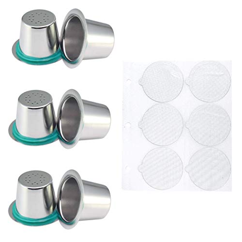 iSuperb 6 Stücke Edelstahl Wiederverwendbar Kaffeekapseln + 6 Einweg-Aluminiumfoliedeckelstifte Nachfüllbare Tasse Kaffeefilter Kompatibel mit Original-Maschinen Teil der Serie Langlebig von iSuperb