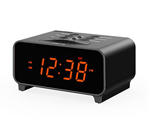 iTOMA Kleine Wecker, Doppelalarme mit 4-Wecker Woche Modi, Snooze,12/24Hr, orange LED-Anzeigeuhr für Schlafzimmer 138 von iTOMA