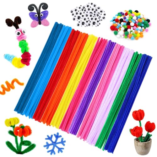iTYOOS 350 Stück Mehrfarbig Pfeifenreiniger Set, Bendable DIY Twist Sticks Enthalten Chenilledraht Pompons und Selbstklebend Wackelaugen für DIY-Kunst und Handwerk von iTYOOS