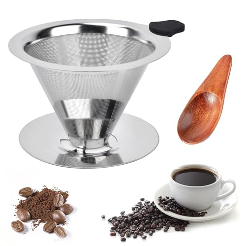 iTYOOS Kaffeefilter mit Mini-Kaffeelöffel, Kaffeefilter Wiederverwendbar, Edelstahl Kaffeefilter, Papierloser Dauer Wiederverwendbarer Kaffeefilter, Kaffeefilterhalter von iTYOOS