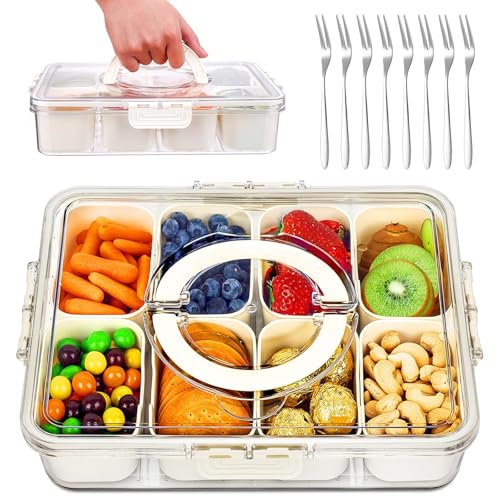 iTYOOS Snackschale mit Deckel, Snackbox mit Fächern, Snackteller mit Deckel, 8 Raster Fächern Snackbox Organizer, Transparente Snackteller mit Deckel und Griff, mit 8 Stück Fruchtgabel aus Edelstahl iTYOOS Snackschale mit Deckel, Snackbox mit Fächern, Snackteller mit Deckel, 8 Raster Fächern Snackbox Organizer, Transparente Snackteller mit Deckel und Griff, mit 8 Stück Fruchtgabel aus Edelstahl von iTYOOS