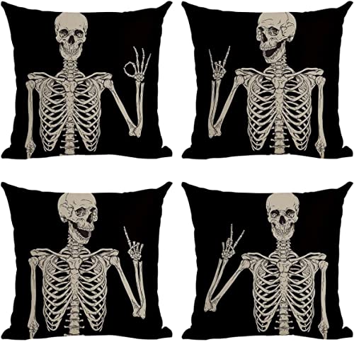 iTape 4-teiliges Sofakissen-Set mit Halloween-Totenkopf-Motiv, 45 x 45 cm von iTape