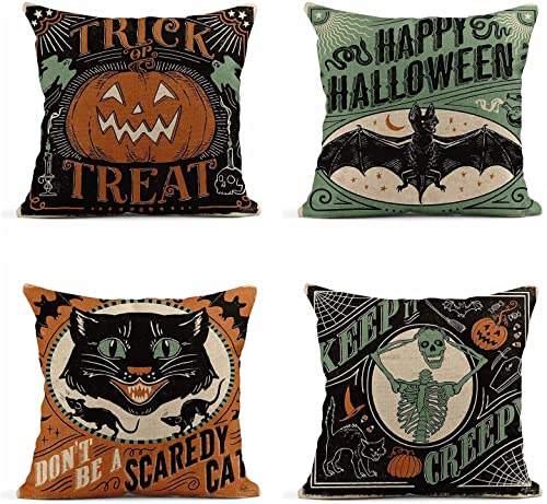 iTape Kissenbezug mit Halloween-Motiv, Leinen-Kissenbezug 45 x 45 (1,45 x 45 cm) von iTape