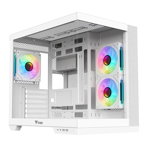 Gehäuse Dark CAVE DS – Gaming Tower – ATX – 3x12cm ARGB-Lüfter – 2X USB 3.0 – Type-C – Seiten- & Frontpanel aus gehärtetem Glas – Weiße Edition von iTek