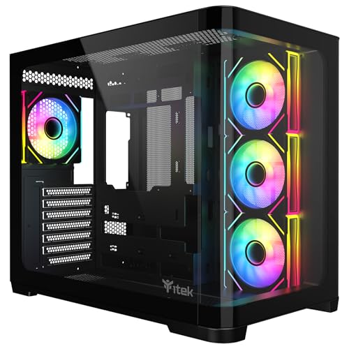 Itek Gehäuse Dark CAVE Curved – Gaming Tower – ATX – 4x12cm ARGB-Lüfter – 2X USB 3.0 – Type-C – Gebogenes gehärtetes Glas an Seiten- & Frontpanel von iTek