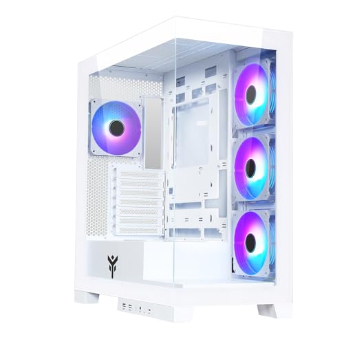 Itek Gehäuse SHOWBUI 45W – Gaming-Tower, ATX, 4 x 12 cm ARGB-Lüfter, 2 x USB3, Typ C, Seite und Vorderseite aus gehärtetem Glas, Weiße Ausgabe von iTek