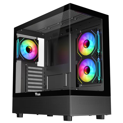 Itek Gehäuse SHOWBUI 42B – Gaming Tower, ATX, mit 3 12 cm ARGB Lüftern, 2 USB3-Anschlüssen, 1 Typ-C-Anschluss, Seite und Vorderseite aus gehärtetem Glas von iTek