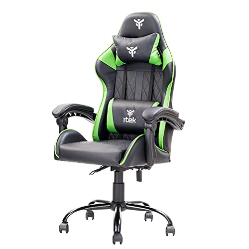 iTek Gaming Chair Rhombus PF10, Polyvinylchlorid, Schwarz – Grün, Normale von iTek