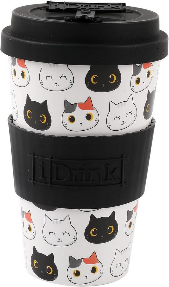 iDrink Thermobecher IDRINK®- RPET-Kaffeebecher mit Silikonverschluss 435 ml Becher Katzen von iDrink