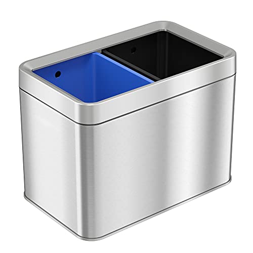 iTouchless schmaler Abfalleimer ohne Deckel (20 L Fassungsvermögen), mit 2 Fächern: einmal für Wertstoffe und einmal für Restmüll, aus Edelstahl von iTouchless