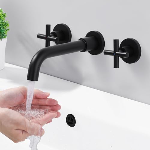 iVIGA Waschtischarmatur, 360° schwenkbar Wandmontage Wasserhahn Bad Unterputz Armatur Waschbecken aus Kupfer mit Keramik Kartusche, schwarz von IVIGA
