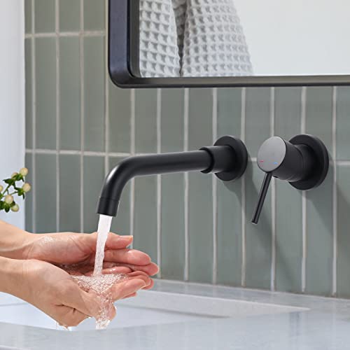 iVIGA Waschtischarmatur, 360° schwenkbar Wasserhahn Bad Unterputz Armatur Waschbecken aus Kupfer mit M24 Perlator wassersparend, schwarz von IVIGA
