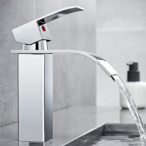 iVIGA Wasserhahn Bad, 175MM Waschtischarmatur wenig Lärm Einhandmischer Wasserfall Waschbeckenarmatur aus Edelstahl mit kalte und heiße Wasserschläuche, Chrom von iVIGA