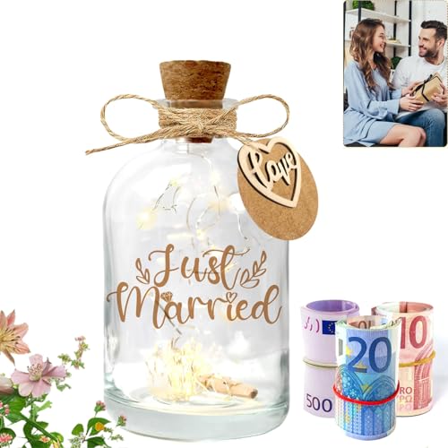 LED Flaschenlicht Hochzeit，Hochzeitsgeschenke für Brautpaar,Geldgeschenke Hochzeit Verpackungen Hochzeitsgeschenke Geld Leuchtflasche für Frisch Verliebte Geburtstag Weihnachten (Just Married) von iVokfat