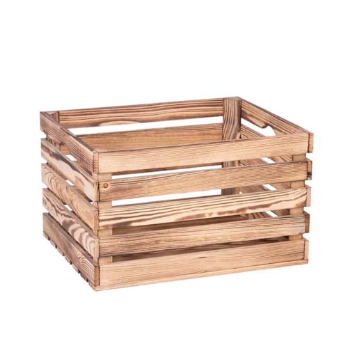 iWerk® - Holzkiste geflammt | Große Kiste 50 x 40 x 30 cm | Verwendung als Obstkiste, Fahrradkorb, Weinkiste & Aufbewahrungskorb | Altes Land für dein Zuhause | Holzbox geflammt (Größe M) von iWerk