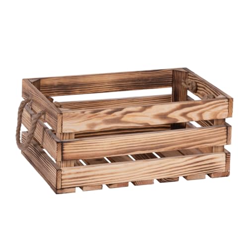 iWerk® - Holzkiste mit Kordel geflammt | Große Holzbox zur Aufbewahrung - 40 x 27 x 18 cm | Optimal als Obstkiste & Geschenkbox | Rustikale Apfelkiste - Altes Land | Aufbewahrungskiste (Größe M) von iWerk