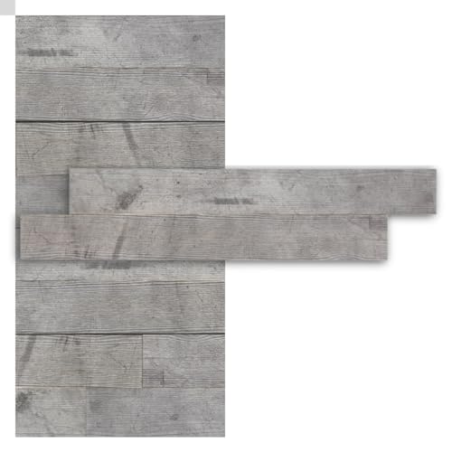 iWerk® Echtholz Wandpaneele grau | Selbstklebende premium Holzpaneele in Betonoptik | Moderne Wand- & Deckenverkleidung für Wohnzimmer, Schlafzimmer & Flur | Design „Old Beton“ – 78 × 10 × 0,5 cm von iWerk