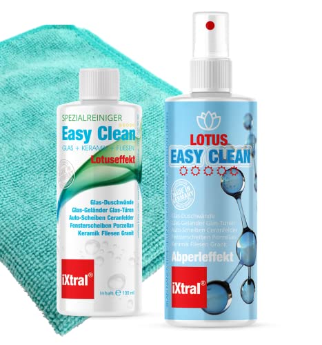 iXtral® EASY CLEAN Lotus - Glas und Keramik Versiegelung für Bad Küche inkl. Spezial-Reiniger für schmutzabweisenden Abperleffekt an Glas Fenster Fliesen Keramik Porzellan von iXtral