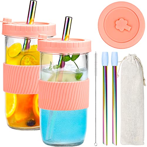 iYInJuan 2er Set Trinkgläser mit Spritzfestem Deckel und Strohhalm, Wiederverwendbare Einmachglas Trinkbecher Bubble Tea Becher Mason Jar Glas für Getränke Smoothie Becher Cocktailglas Tasse, 730ML iYInJuan 2er Set Trinkgläser mit Spritzfestem Deckel und Strohhalm, Wiederverwendbare Einmachglas Trinkbecher Bubble Tea Becher Mason Jar Glas für Getränke Smoothie Becher Cocktailglas Tasse, 730ML von iYInJuan