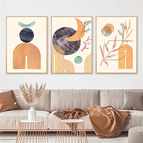 Abstrakte Geometrie Leinwand Wand Bilder Mond Sonne Blatt Linie bunt Posterdruck Leinwand Bild Boho Wandbild Wohnzimmer Wohnkultur 50 x 70 cm x 3 ungerahmt von iYoucase