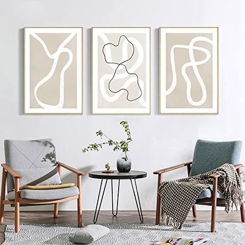 Abstrakte Strichzeichnung auf Leinwand Wand Bilder Posterdruck beige minimalistisch Leinwandbild Frauenkörper Wandbild moderne Wohnzimmerdekoration 40 x 60 cm x 3 ungerahmt von iYoucase