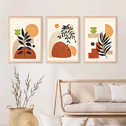 iYoucase Abstrakte geometrische Leinwand Wand Bilder Blatt Pflanze Posterdruck Leinwand Bild Blätter Wandbild für Wohnzimmer Heimdekoration 50x70cmx3 ungerahmt von iYoucase