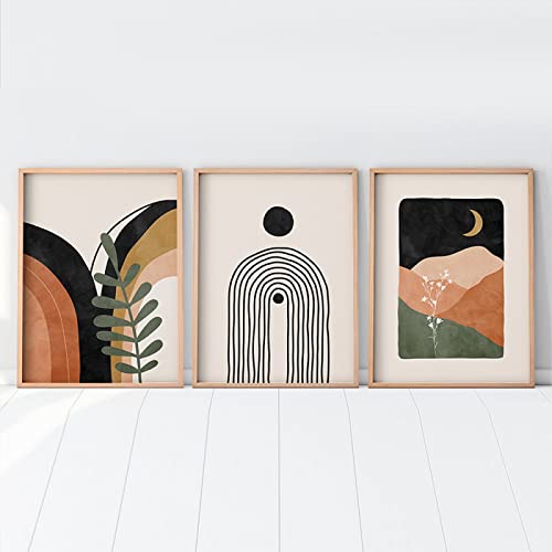 Boho Mid Century Wand Bilder moderne neutrale abstrakte geometrische Poster Kunstdrucke Schwarz Beige Orange minimalistische Bilder für Wohnzimmer 50 x 70 cm x 3 ungerahmt von iYoucase