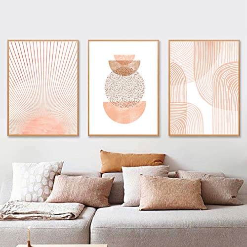 Mid-Century-Wand Bilder moderne Poster Kunstdrucke rosa neutrale Wandbilder Boho-Dekor abstrakte Sonne geometrisch Leinwand-Malerei Dekor 50 x 70 cm x 3 ungerahmt von iYoucase