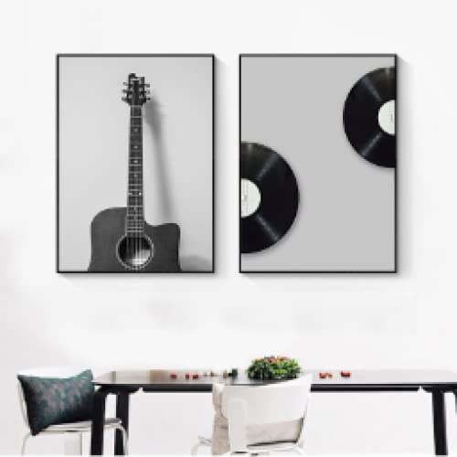 Minimalistische Vintage Musik Requisite Wand Bilder Retro Schwarz Weiß Gitarre Poster Kunstdruck Nordic Leinwand Bild Bild Wohnzimmer Wohnkultur 50x70cmx2 Ungerahmt von iYoucase
