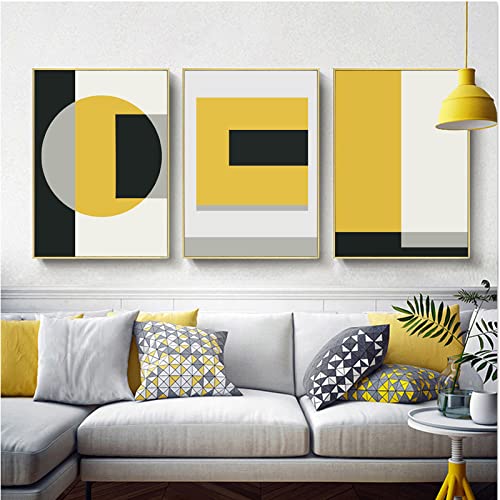 Nordische einfache kreative Wand Bilder schwarz-gelbe Bild abstrakte Geometrie Poster Kunstdrucke Bilder Wohnzimmer Schlafzimmer dekorativ 40 x 60 cm x 3 ungerahmt von iYoucase