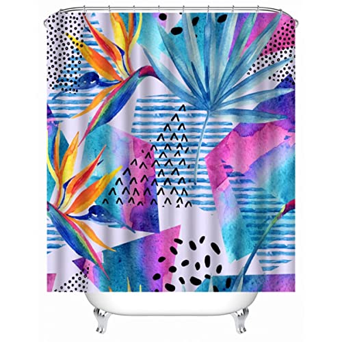 Palmenblätter Duschvorhang Anti-Schimmel Wasserdicht Duschvorhänge 240x200 cm Abstrakt Geometrisch Shower Curtain 100% Polyester Stoff Anti-Bakteriell Badvorhang mit 12 Hooks für Badezimmer Badewanne von iYoucase