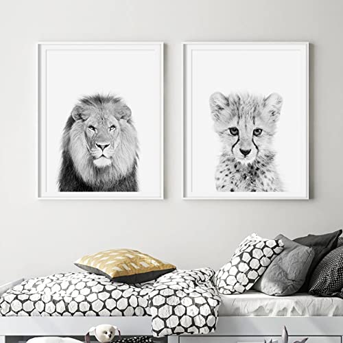 Schwarz-Weiß-Tiere Wand Bilder Safari Löwen Tiere Poster Kunstdrucke Baby Kinderzimmer Dekoration Leinwand Gemälde Wandbilder für Wohnkultur 40 x 60 cm x 2 ungerahmt von iYoucase