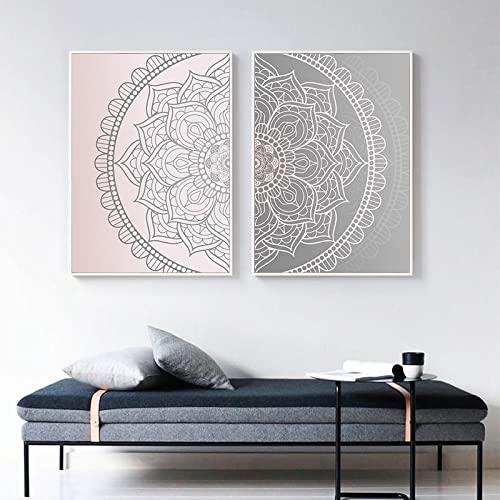 Wand Bilder mit Farbverlauf Rosa Grau Mandala abstrakte Leinwandbild Poster und Kunstdrucke Boho-Wandbild Wohnzimmer nordische Wohnkultur 40 x 60 cm x 2 ungerahmt von iYoucase