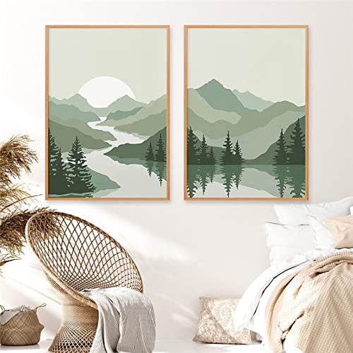 iYoucase Reise Landschaft Leinwand Gemälde Salbeigrün Posterdruck Abstrakte Berge Wand Bilder Bild Wohnzimmer Dekoration Wohnkultur 50x70cmx2 Ungerahmt von iYoucase
