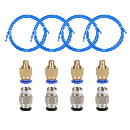 iYueMps 4 Stück 1meter PTFE Teflonrohr mit 4 Stück PC4-M6 und PC4-M10 Pneumatikkupplungen für 1,75 mm 3D-Drucker von iYueMps