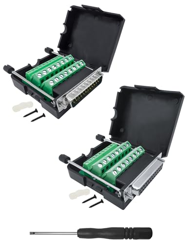 iYueMps DB25 Breakout Board 25-polig 2-Reihen Terminal Adapter D-SUB RS-232 Seriell Auf 25 Pin Lötfreies Klemmenblock Signalmodul mit Gehäuse Zubehör(1 Stecker+1 Buchse) von iYueMps