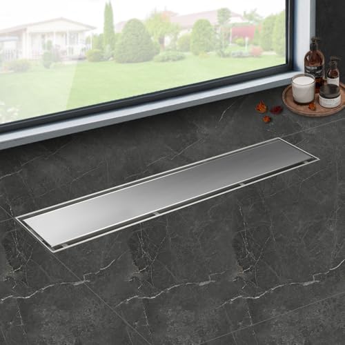iYueMps Duschrinne 80cm Edelstahl Bodenablauf 2-in-1 doppelseitig, Flieseneinsatz Ablaufrinne,schnelle Entwässerung, mit Geruchsstopp und Haarfilter von iYueMps