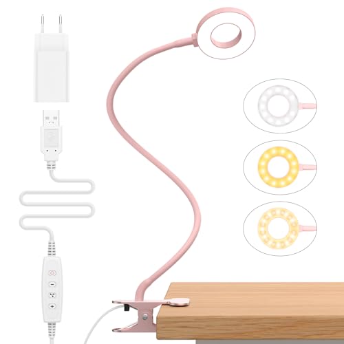 iZELL 23 LED Leselampe Bett Dimmbar -【3 Modi & 10 Helligkeitsstufen】 Augenschutz Klemmlampe mit 70cm Flexiblem Schwanenhals, Klemmleuchte, Leselicht mit 10W USB-Ladegerät von iZELL