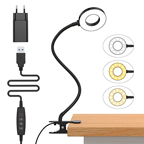 iZELL 23 LED Leselampe Bett Dimmbar -【3 Modi & 10 Helligkeitsstufen】 Augenschutz Klemmlampe mit 40cm Flexiblem Schwanenhal, Buchlampe, Schreibtischlampe mit 10W USB-Ladegerät von iZELL