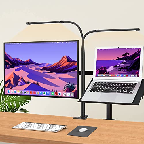 iZELL 77 LED Schreibtischlampe Dimmbar - 【3 Farbtemperaturen & 10 Helligkeitsstufen】 70cm Flexiblem Schwanenhals mit USB-Ladegerät, Klemmleuchte, Bürolampe, Arbeitslampe für Home Office/Büro von iZELL
