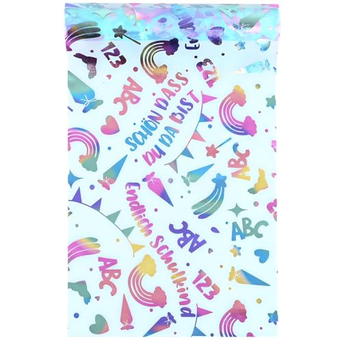 iZoeL 5Mx 27CM Einschulung Tischläufer Junge Mädchen für Schulanfang Schuleinführung Tischband mit Zuckertüten 123 ABC Regenbogen Einschulung Deko Schulkind Tischläufer Tischdecke Tischdeko von iZoeL