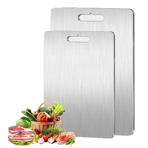 2 StückeTitan Schneidebrett, Doppelseitiges Edelstahl Titanium Cutting Board, iAnomla Schneidebrett aus 304 Edelstahl für die Küche, Lebensmittel Grade Schneidebret für Fleisch, Obst, Gemüse von ianomla