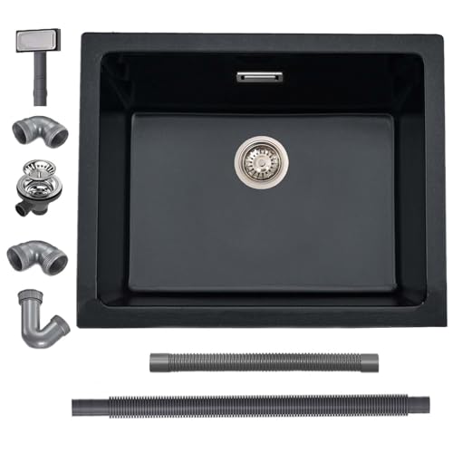 Küchenspüle Schwarz Granit 50x45cm, Spülbecken küche, Spüle Schwar, Waschbecken Küche Eckig, Granitspüle Schwarz, Moderne Einbauspüle Set für 45 cm, 1 Becken Spüle mit Siphon Küchenspüle Schwarz Granit 50x45cm, Spülbecken küche, Spüle Schwar, Waschbecken Küche Eckig, Granitspüle Schwarz, Moderne Einbauspüle Set für 45 cm, 1 Becken Spüle mit Siphon von ianomla