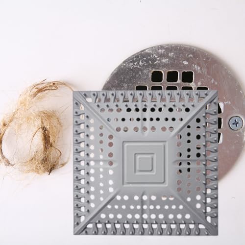 Quadrat Stück Abflusssieb Silikon, iAnomla 5.3“, 13.5cm Abflusssieb Dusche Haarfänger Badewanne Abflussabdeckung, Silikon-Abflussschutz für Badezimmer Badewanne und Küche (Grau) von ianomla