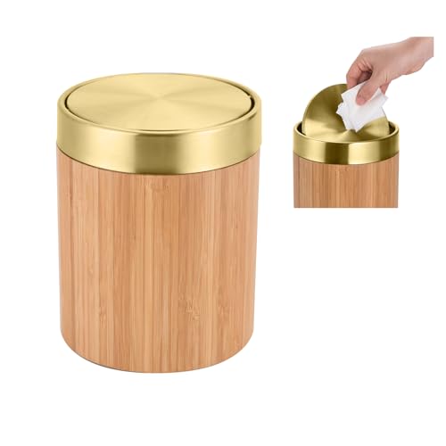 ianomla Mini Mülleimer mit deckel 1.3L, Bad Mülleimer, Abfalleimer，kosmetikeimer，Tischmülleimer，Abfalleimer für Auto, Büro, Küche, Schlafzimmer, Badezimmer, Deckel mit goldfarbener Oberfläche von ianomla