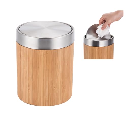 ianomla Mini Mülleimer mit deckel 1.3L, Bad Mülleimer, Abfalleimer，kosmetikeimer，Tischmülleimer，Abfalleimer für Auto, Büro, Küche, Schlafzimmer, Badezimmer, Deckel mit gebürsteter Oberfläche von ianomla
